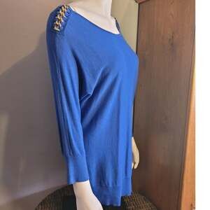 Michael Kors Cobalt Blue Oversized Sweater Tunic Medium Gold Chain Shoulder Knit